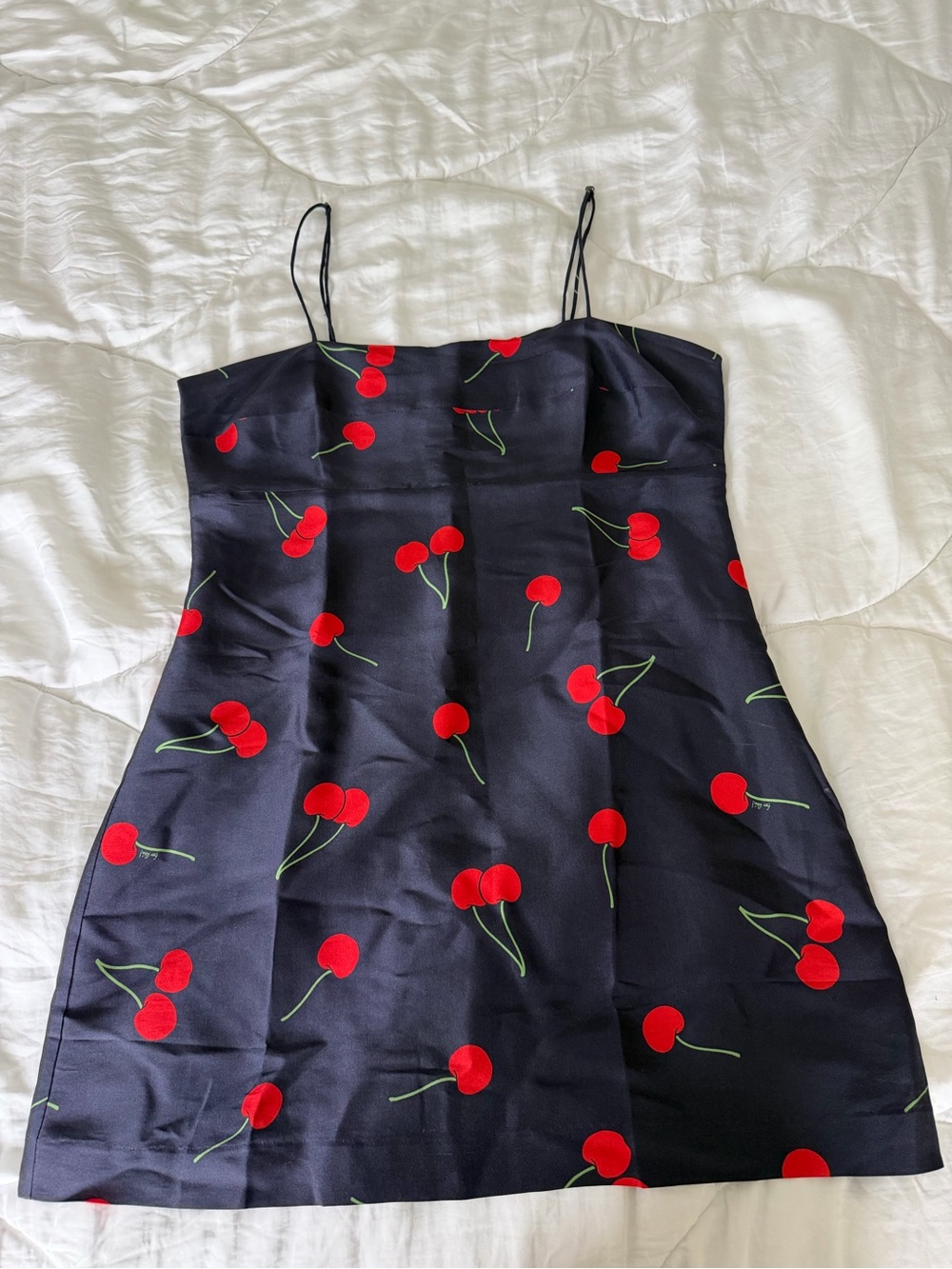 Realisation Par Black Slip Dress with Red Cherry Print